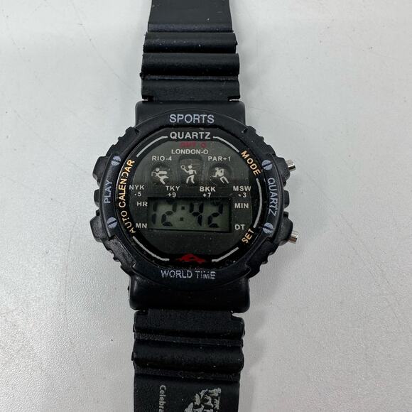 VTG Quartz World Time Watch The Humane Society Black Sports Band 90's Watch - Picture 1 of 8
